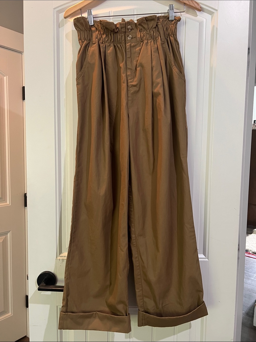 OAK + FORT Wide Paperbag Waist Chinos in Brown